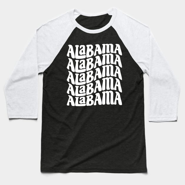 Alabama - Bama Groovy White Wave Baseball T-Shirt by BDAZ